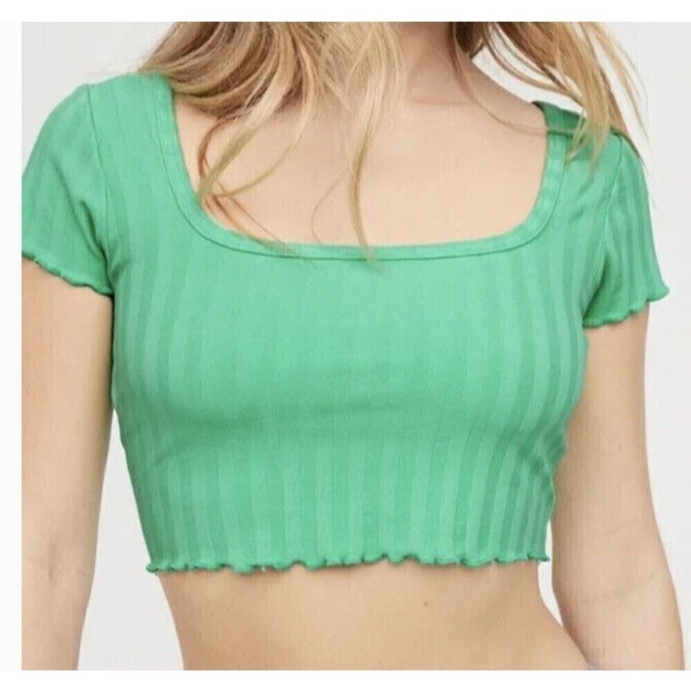 Aerie OFFLINE Women’s size XXL Green Cropped Top Short Sleeve Square Neck - Picture 1 of 6